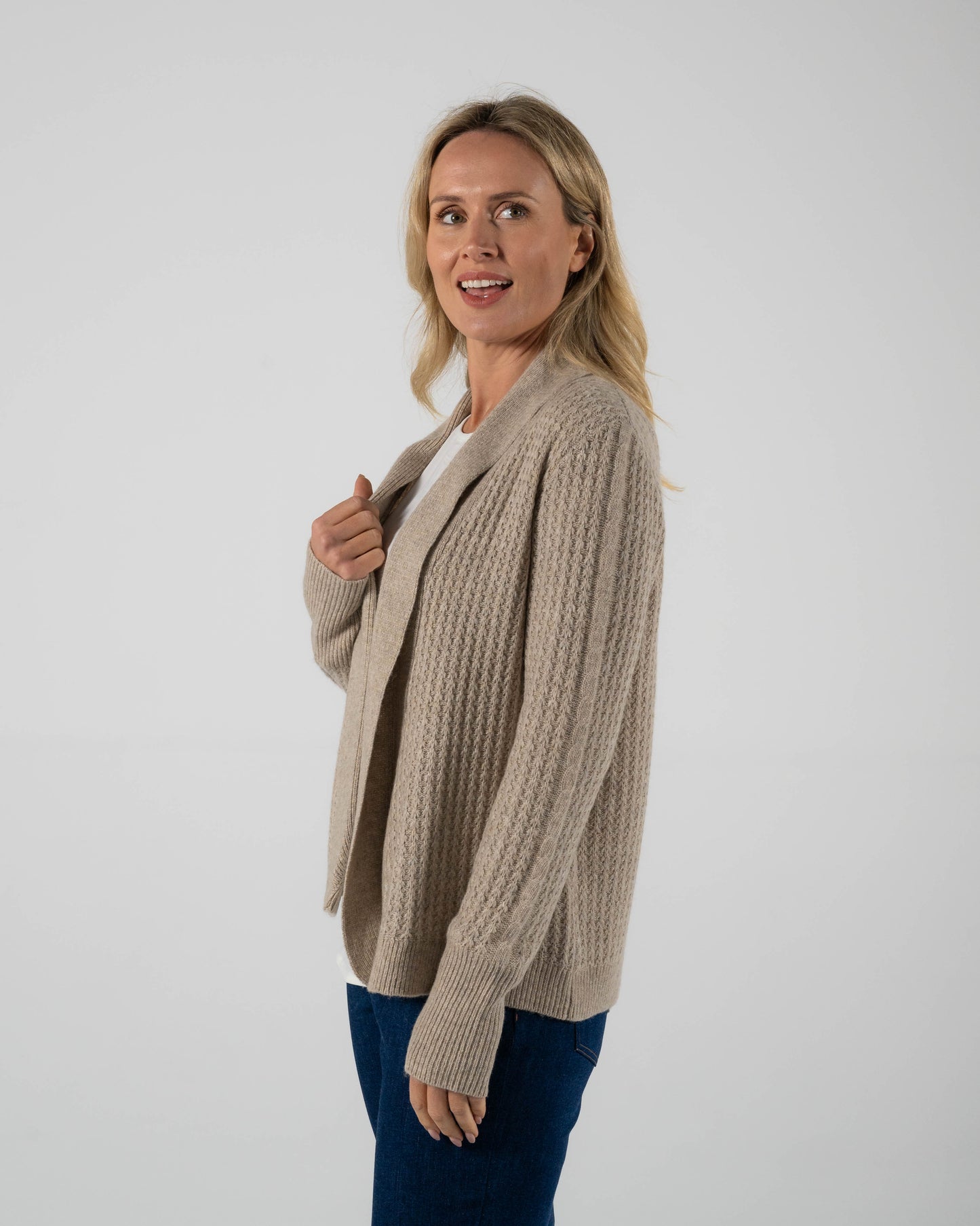 See Saw - Lambswool Blend Cardigan Wheat | SW1081