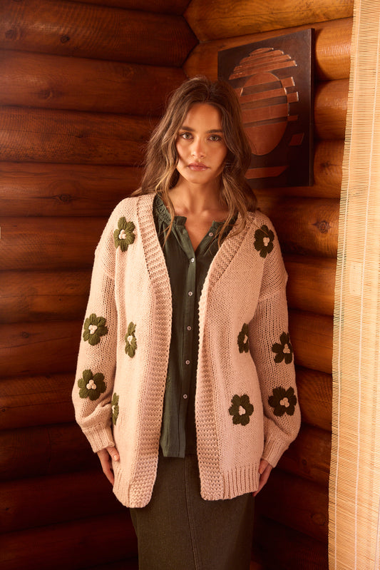 Talisman - Flower Child Cardi | Natural/Green TA25136-1