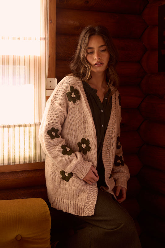 Talisman - Flower Child Cardi | Natural/Green TA25136-1