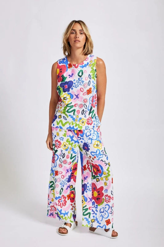 Wear Colour - 100% Linen Wide Leg Pant Floral Print | W17