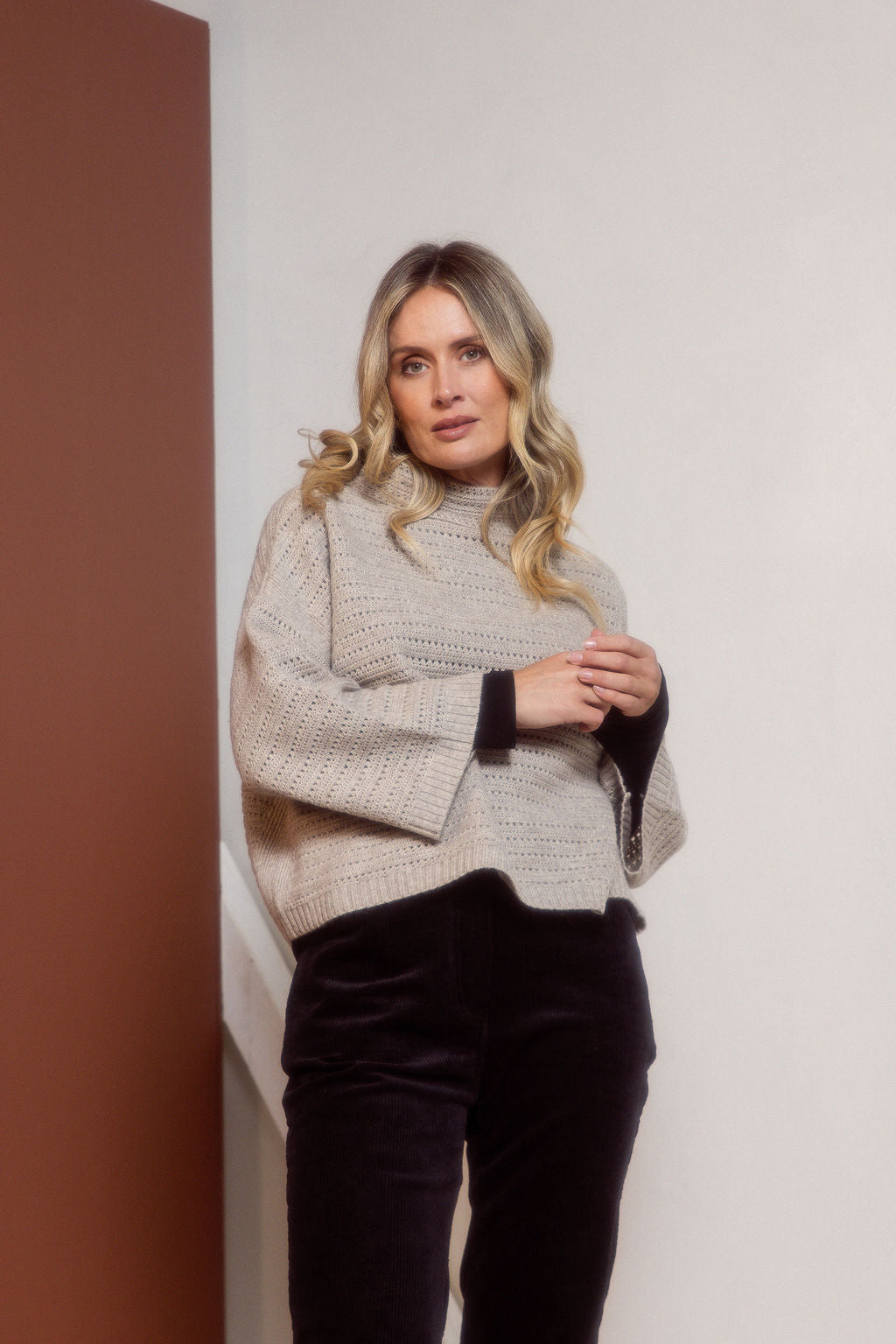 See Saw - 7/8 Sleeve Pointelle Knit Top SS665