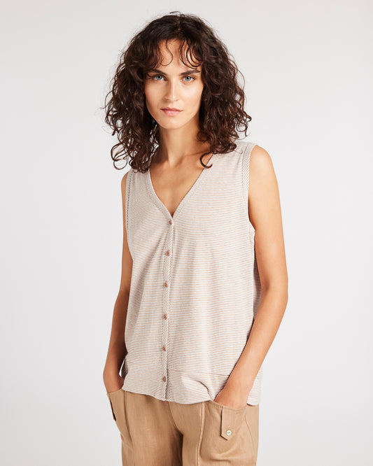 Yarra Trail - Dahlia Tank Toffee Stripe | YT25S7001