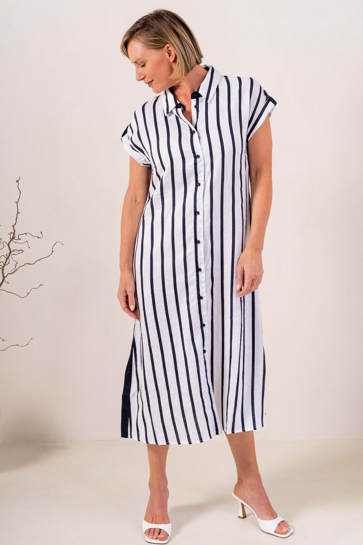 See Saw - Linen Collared Button Through Dress | SA221