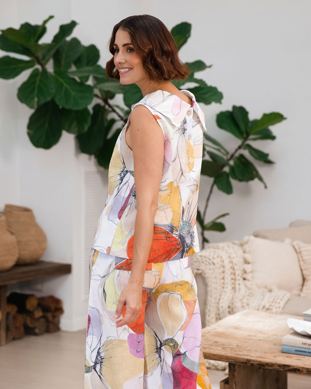 See Saw - Linen Button Back Cowl Neck Top | SA271