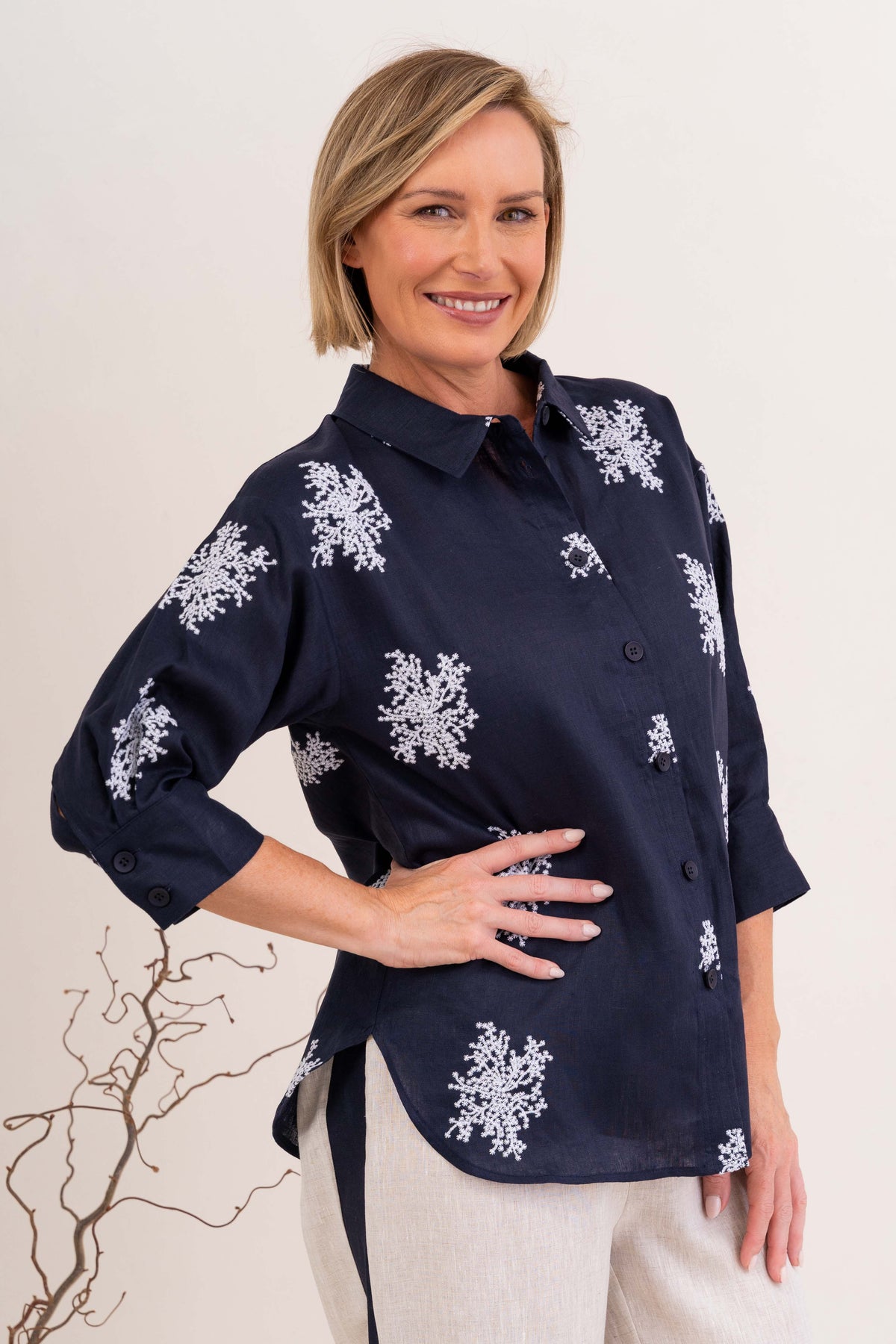 See Saw - Linen 3/4 Sleeve Shirt | SA215