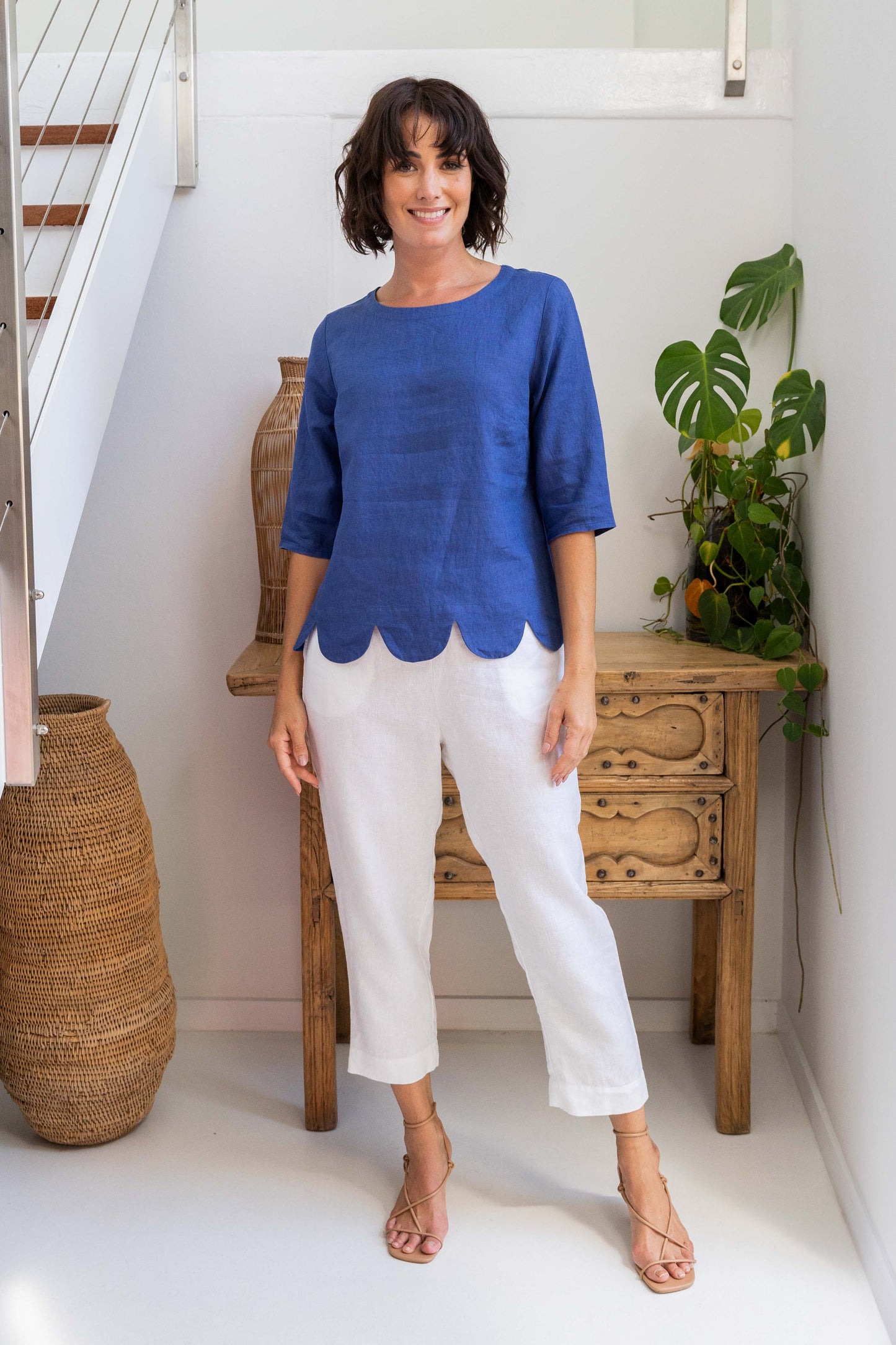 See Saw - 100% Linen SS Scallop Hem Top SS336D