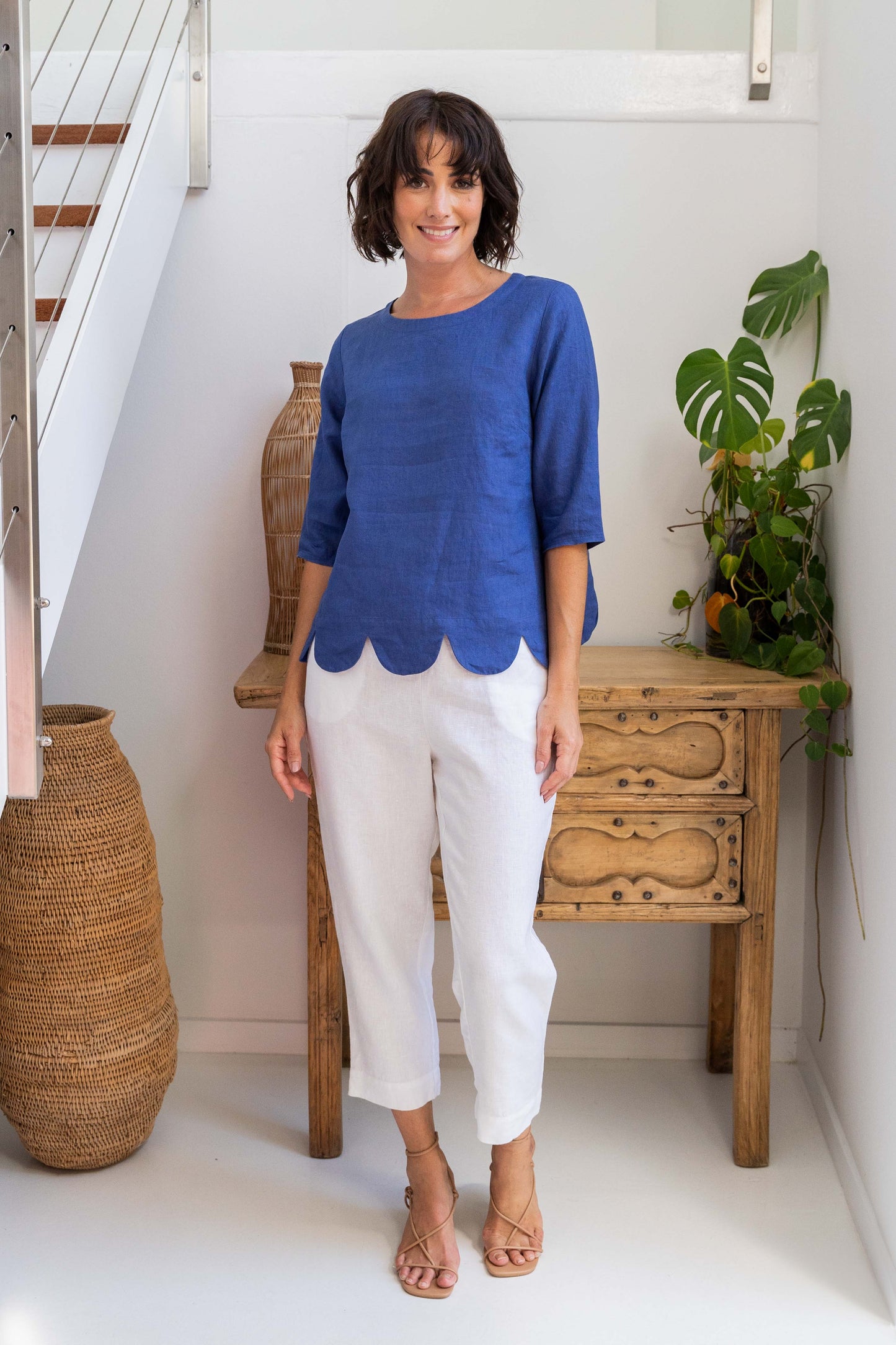 See Saw - 100% Linen SS Scallop Hem Top SS336D