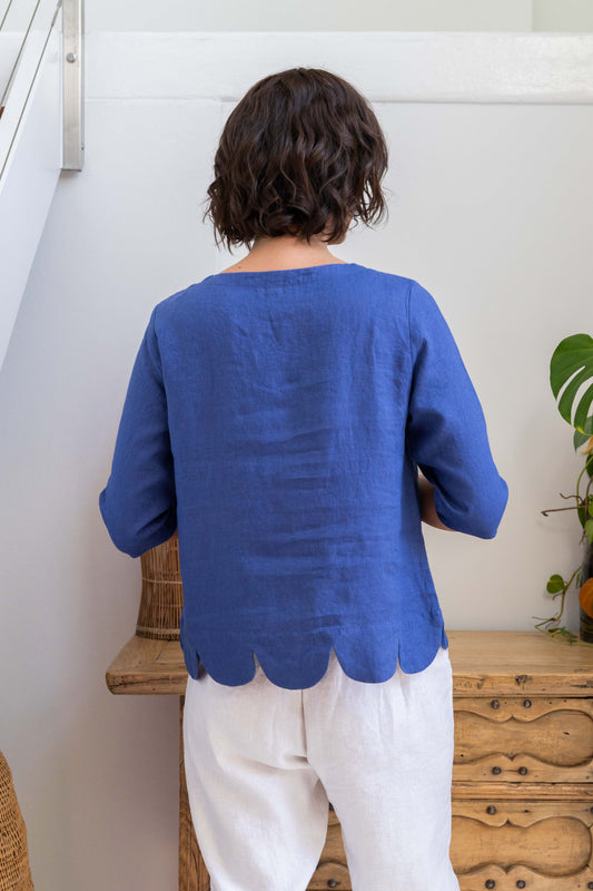 See Saw - 100% Linen SS Scallop Hem Top SS336D