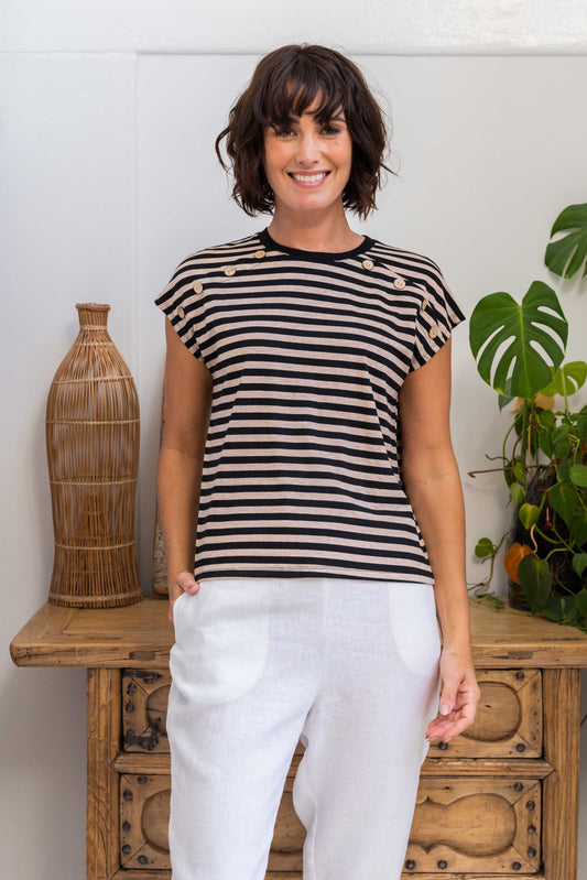 See Saw - Cotton Btn Detail Cap Sleeve Top SS562