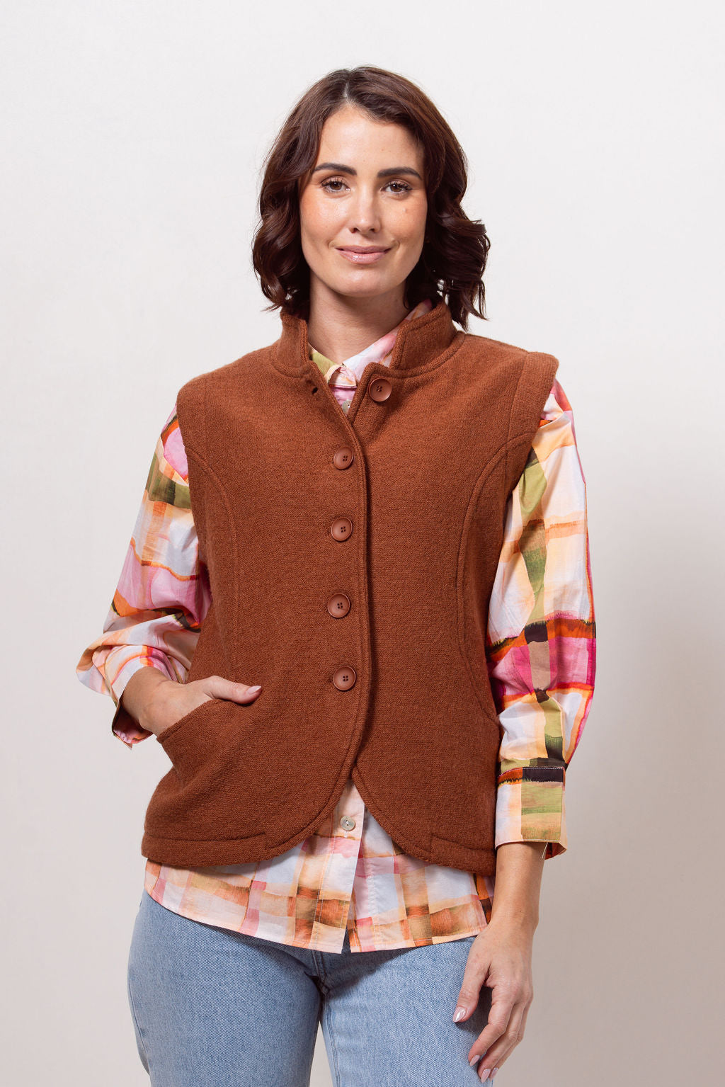 See Saw - 100% Boiled Wool High Collar Vest SS600CO