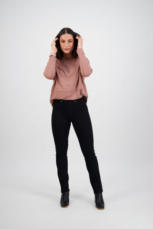 Vassalli Slim Leg Full Length Denim Pull On Black | V234DN