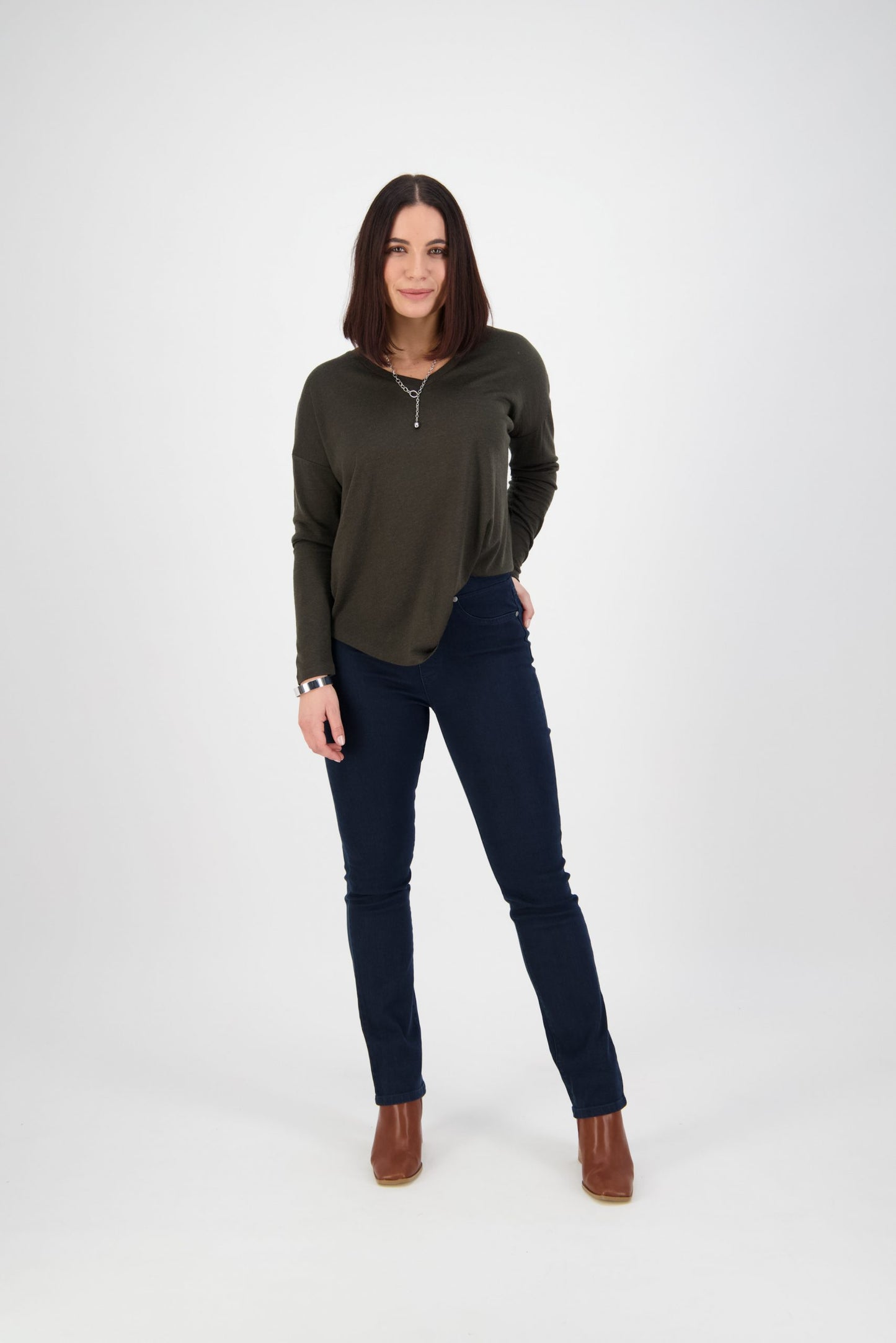 Vassalli Slim Leg Full Length Denim Pull On Indigo | V234DN