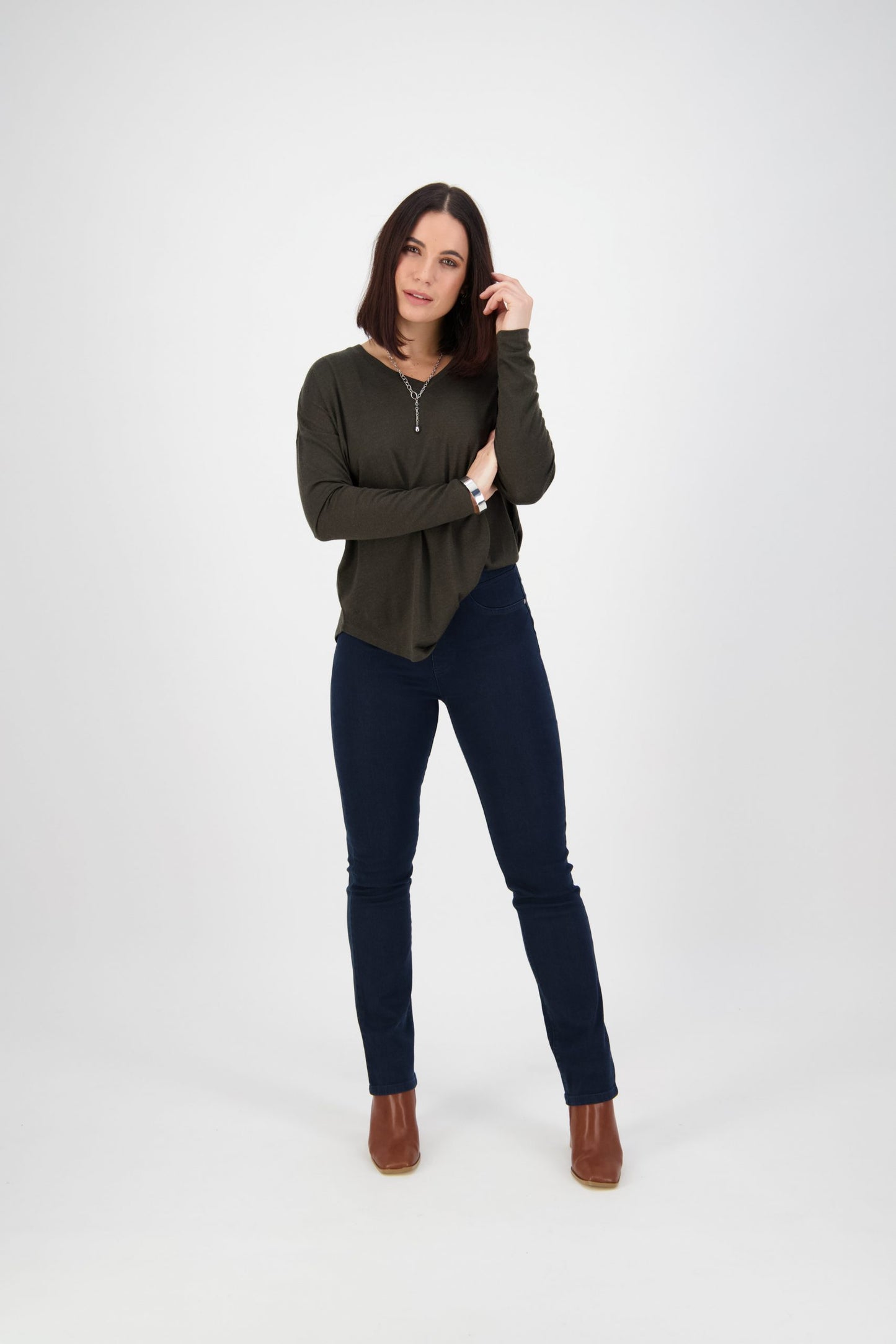 Vassalli Slim Leg Full Length Denim Pull On Indigo | V234DN