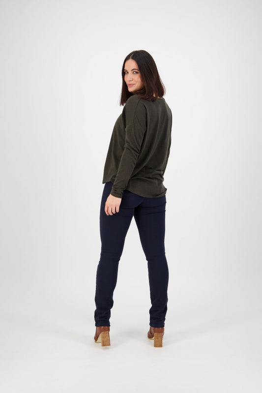 Vassalli Slim Leg Full Length Knit Denim Pull On Carbon | V234K