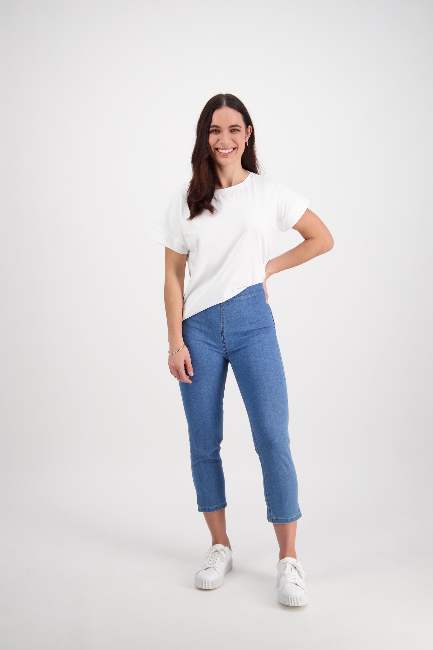 Vassalli - Skinny Leg 7/8 Length Contrast Stitch Denim Pull On Light Denim | V271CS