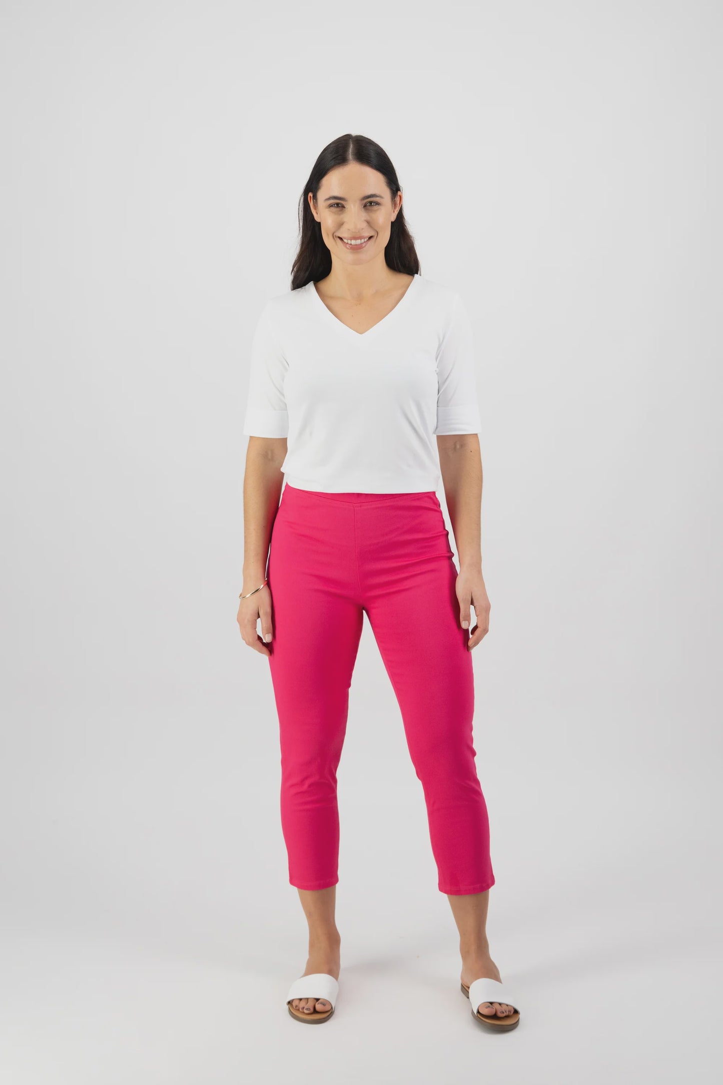 Vassalli - Plain Skinny Leg 7/8 Length Lightweight Pull On Cerise | V271LW