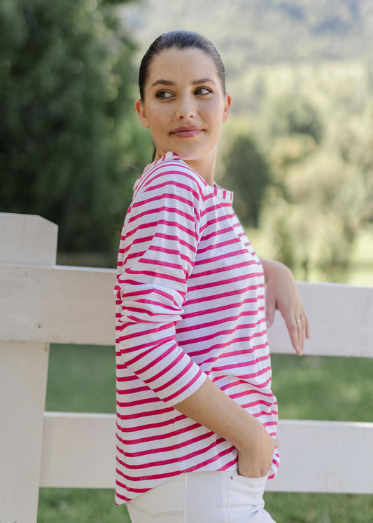 Goondiwindi Cotton Stripe Tee | White/Red G3272