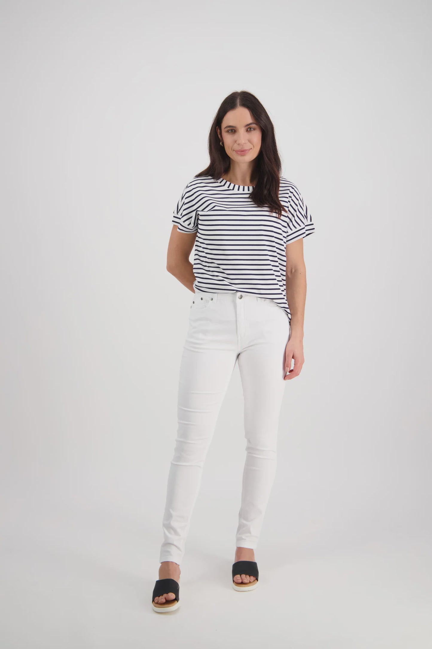 Vassalli - Skinny Leg Full Length Basket Weave Jean White | V5535