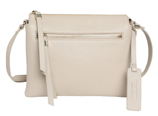 Modapelle - Cow Leather Multi Compartment Cross Body Bag in Ivory | Moda6711