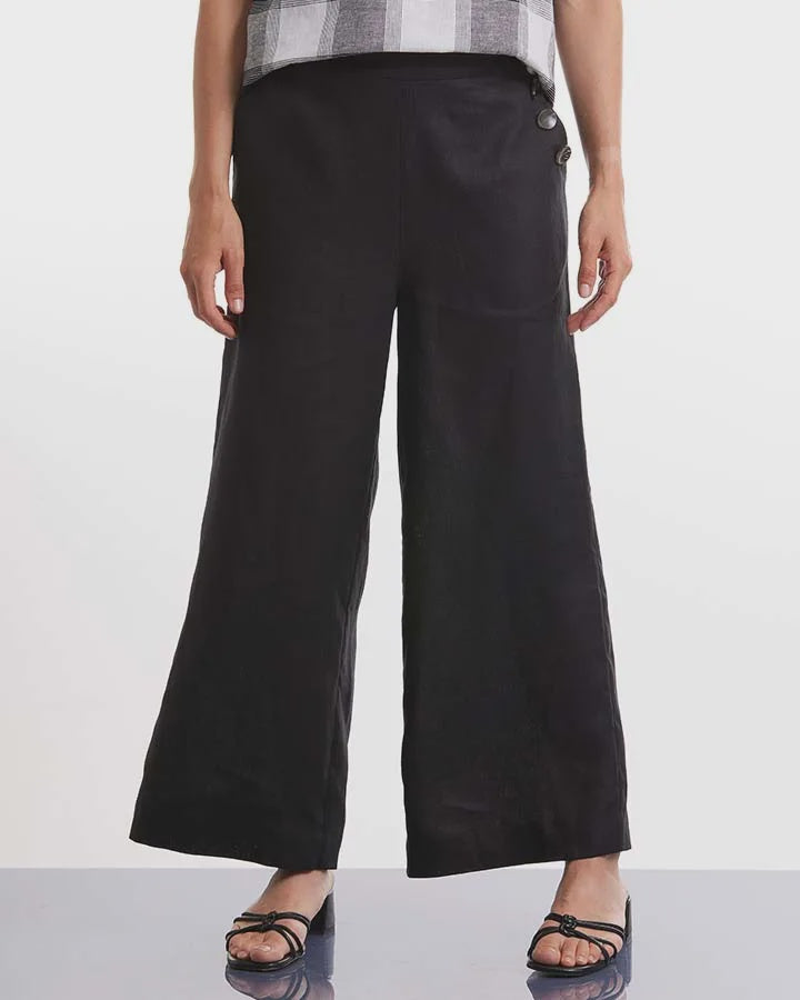 Marco Polo - 3/4 Button Linen Pant Black | MP48219