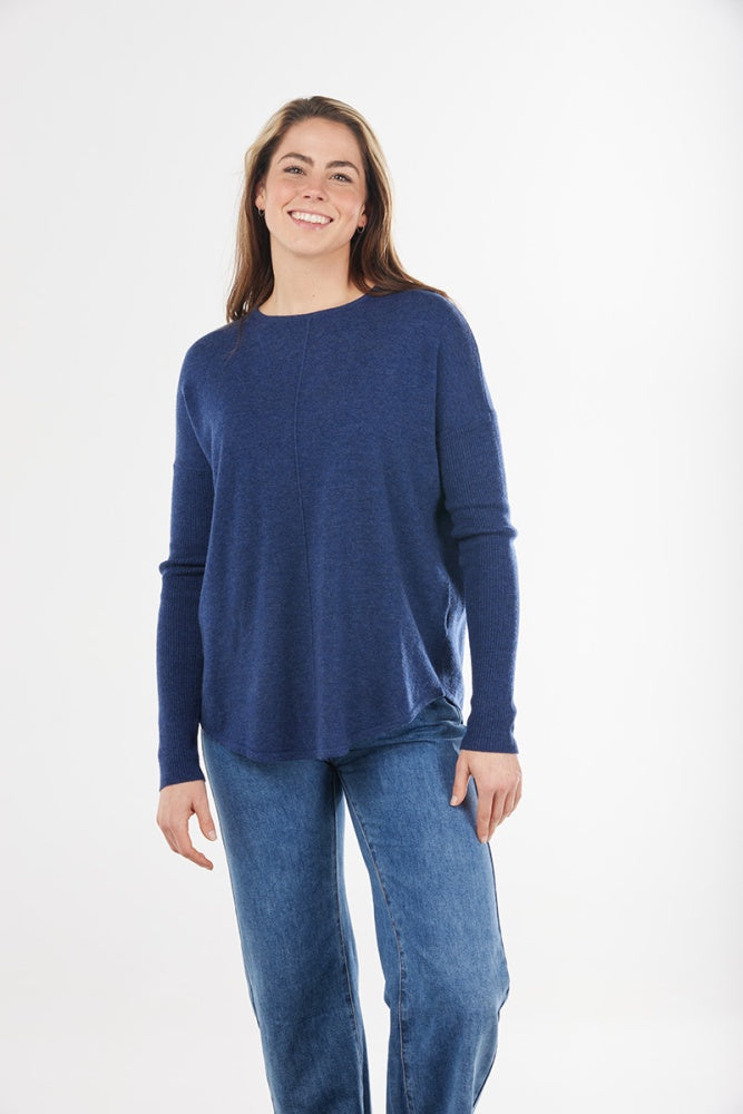 Bridge and Lord Essential Curved Hem Crew Neck Denim Marl FK3659