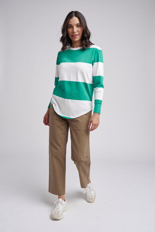 Cloth Paper Scissors - Stripe Crew Neck Tee Green/White | C1371