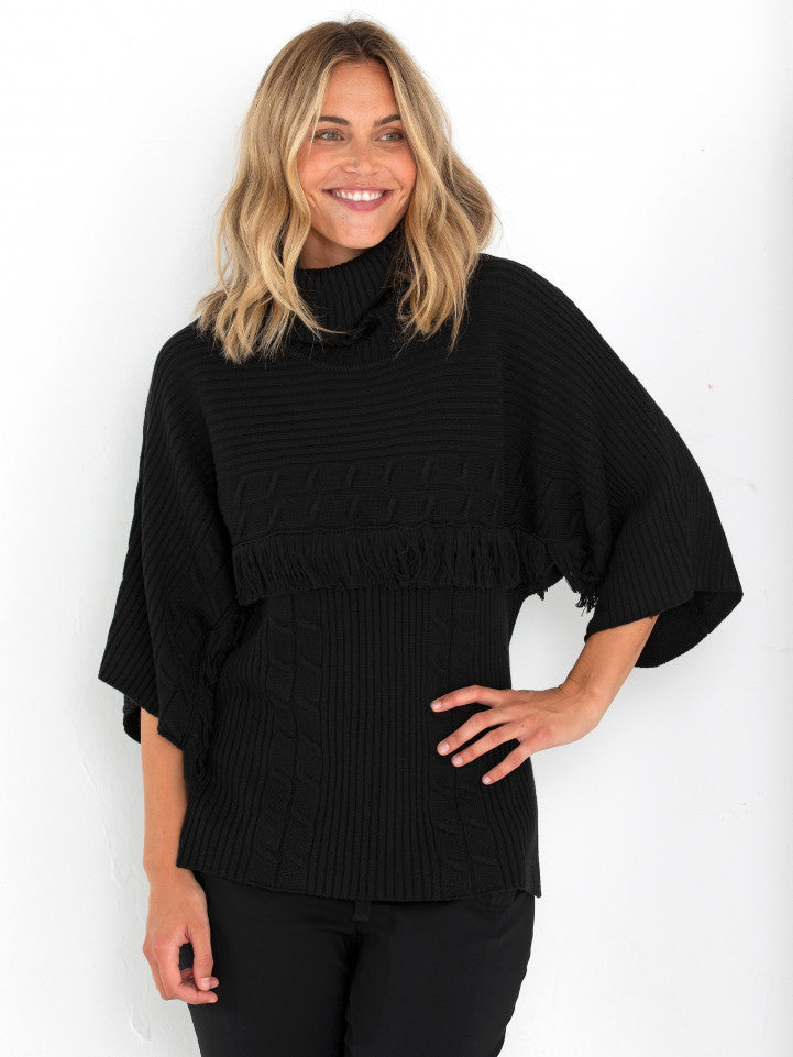 3/4 SLEEVE FRINGE SWEATER