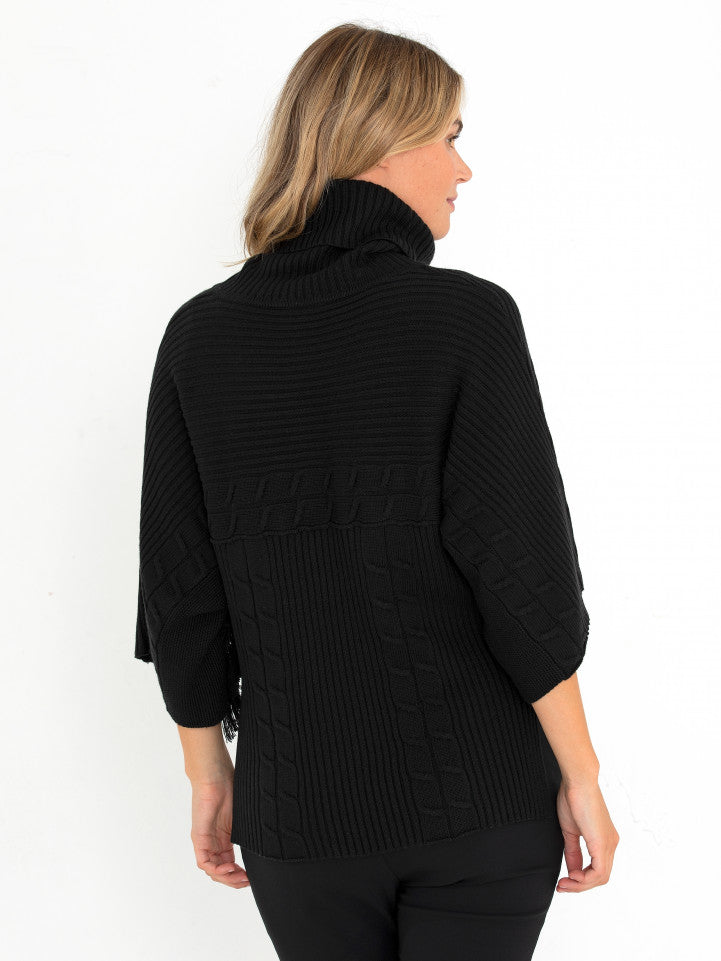 3/4 SLEEVE FRINGE SWEATER