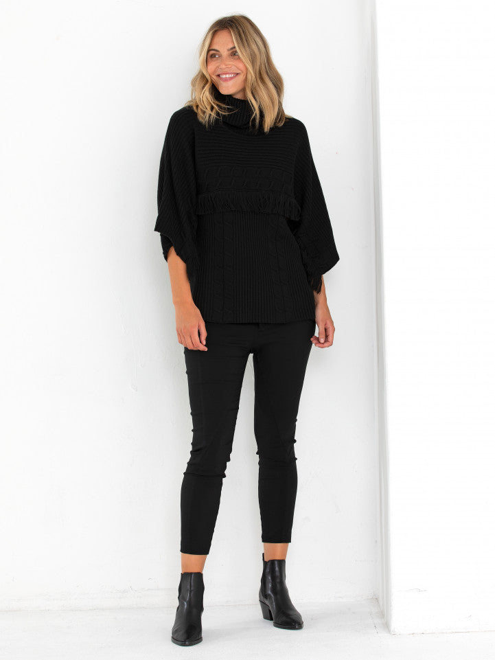 3/4 SLEEVE FRINGE SWEATER