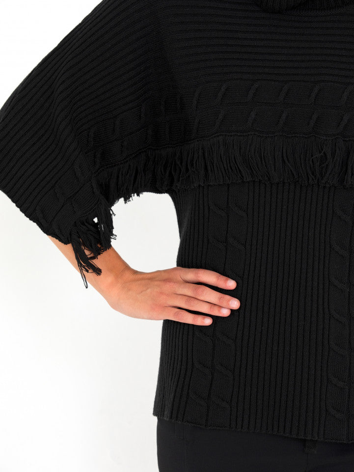 3/4 SLEEVE FRINGE SWEATER