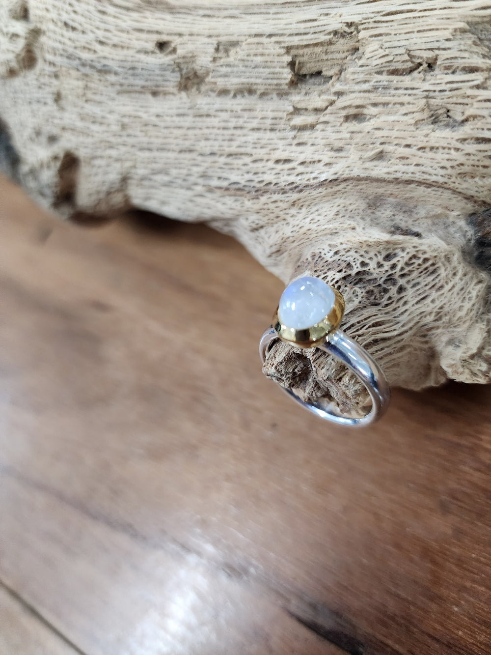 TMOVJ - Rainbow Moonstone Oval 18 Karat Gold Plate Luxury Ring