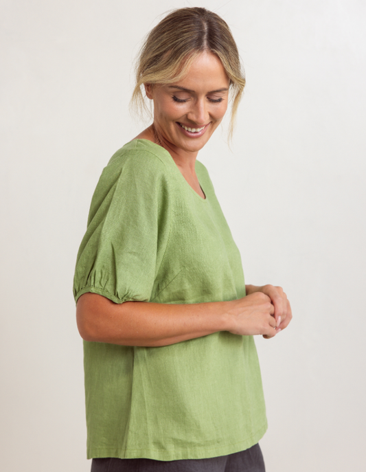 See Saw - 100% Linen V Neck Swing Top SS325PS