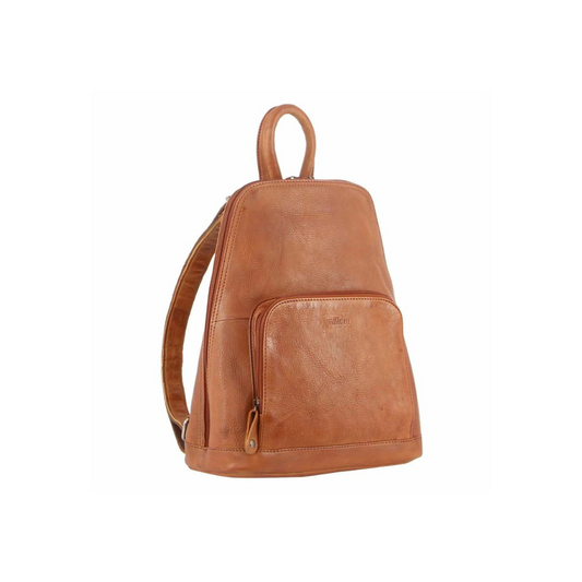 Milleni Ladies Leather Twin Zip Backpack Cognac | NL10767