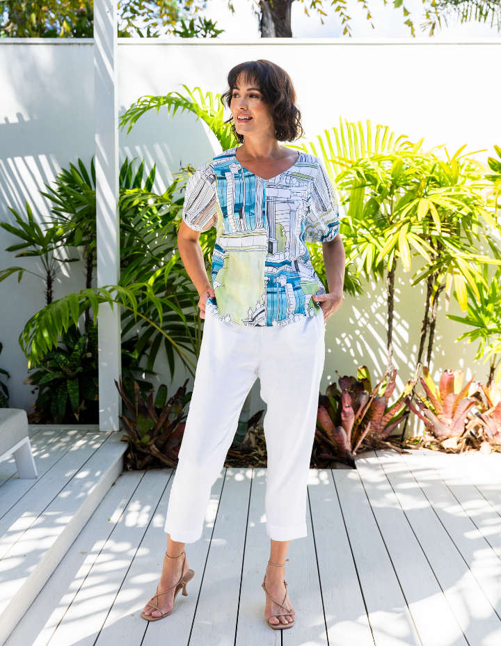 See Saw - 100% Linen V Neck Swing Top / SS390