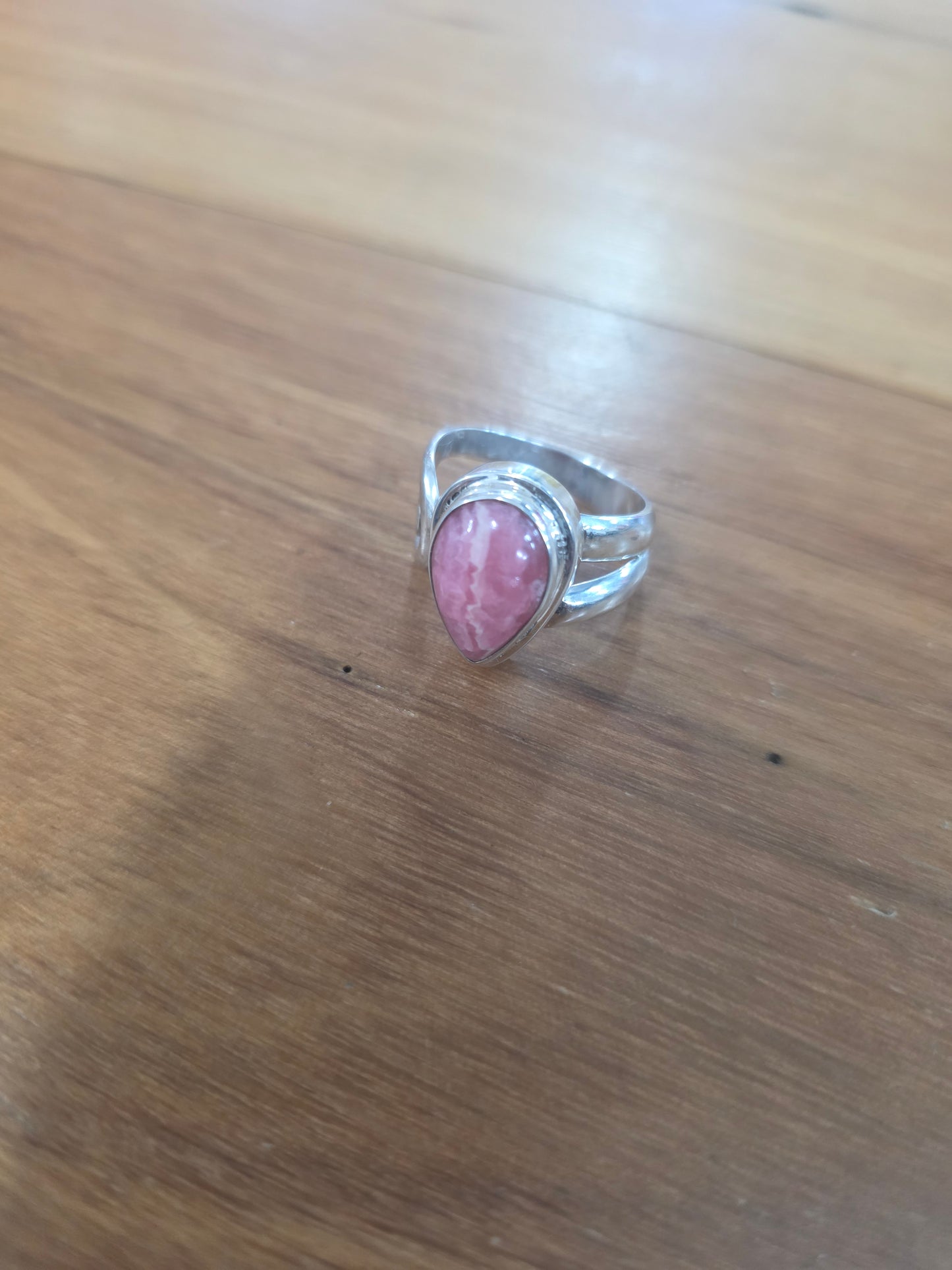 The Merchant of Venus - Sterling Silver Teardrop Rhodochrosite Ring – Size 8