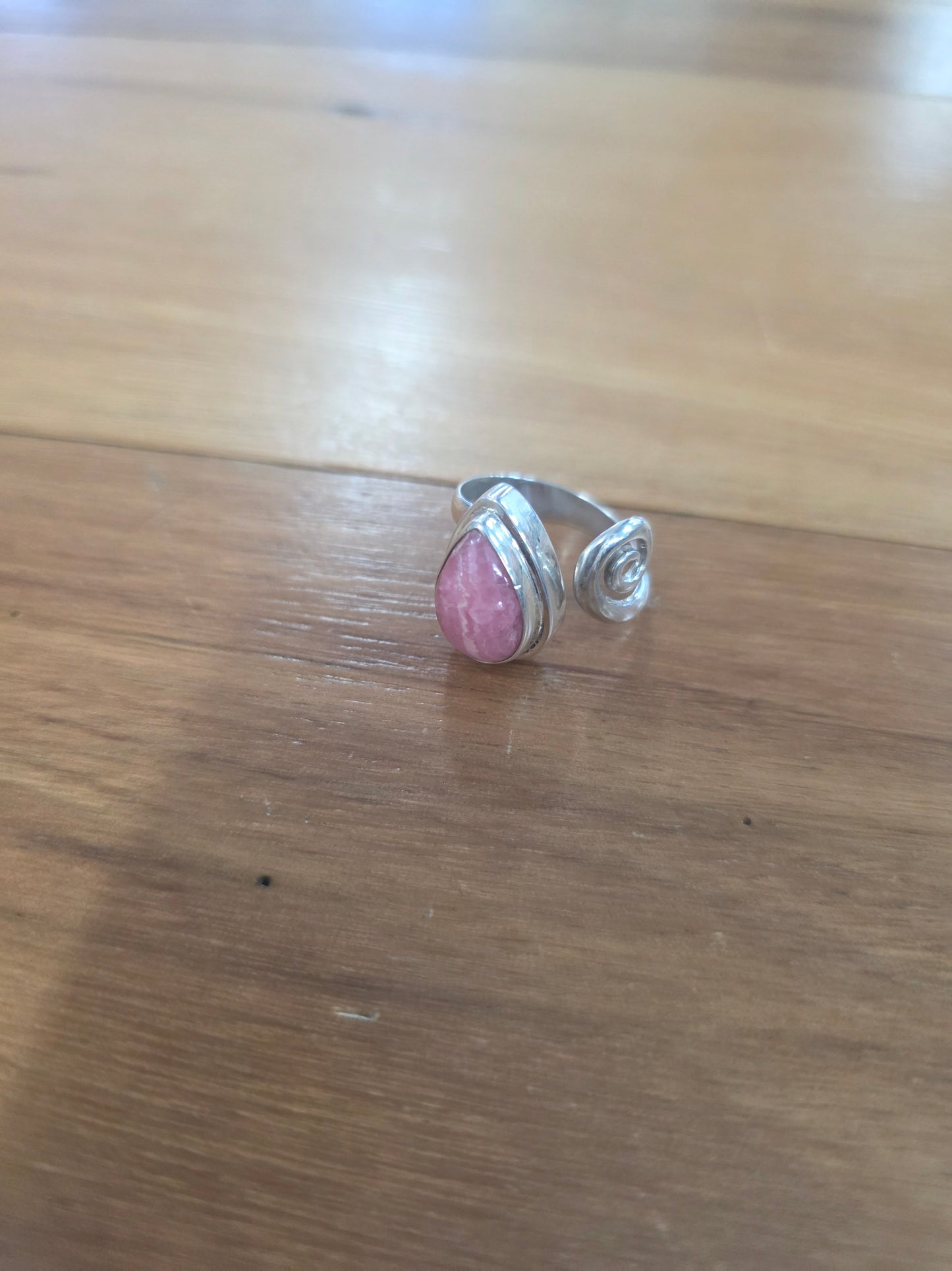 The Merchant of Venus - Sterling Silver Teardrop Rhodochrosite Ring – Size 8