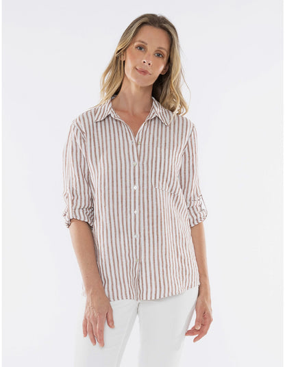 Jump - Stripe Linen Shirt Nutshell/White | J3149A