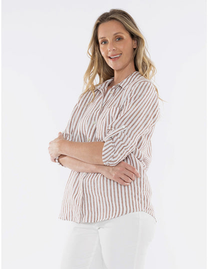 Jump - Stripe Linen Shirt Nutshell/White | J3149A