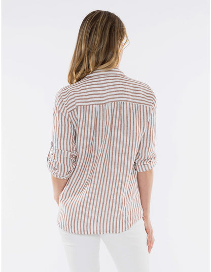 Jump - Stripe Linen Shirt Nutshell/White | J3149A