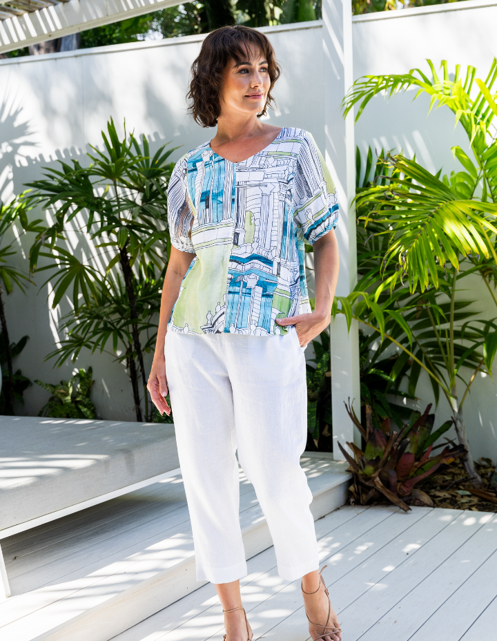 See Saw - 100% Linen V Neck Swing Top / SS390