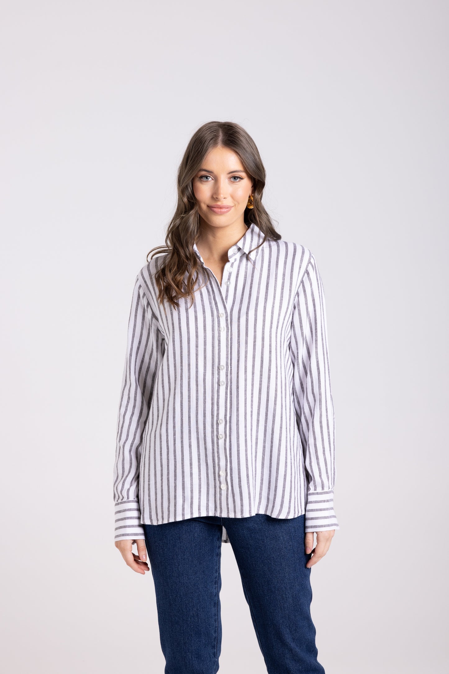 Two T's - Stripe Shirt | Espresso/White 3061