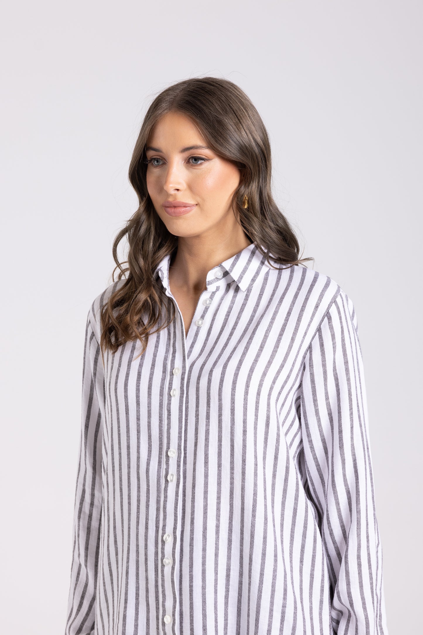 Two T's - Stripe Shirt | Espresso/White 3061