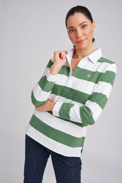 Goondiwindi Cotton - Stripe Rugby Green/White | G3263