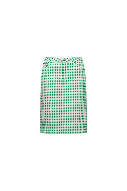 Vassalli - Printed Lightweight Skirt with Centre Back Vent Green Picnic | V372AV