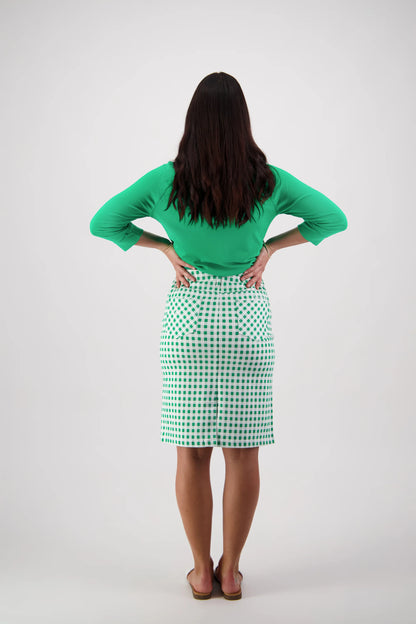 Vassalli - Printed Lightweight Skirt with Centre Back Vent Green Picnic | V372AV