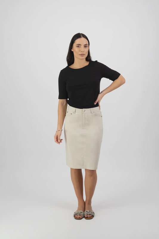 Vassalli - Poplin Skirt with Back Vent - Sand 372AVP