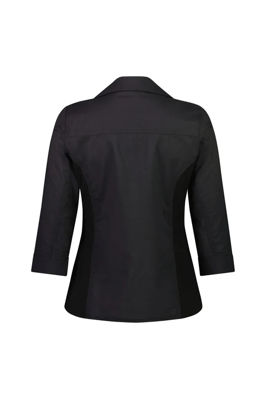 Vassalli - Button Up Shirt With Rib Panels - Black 4032