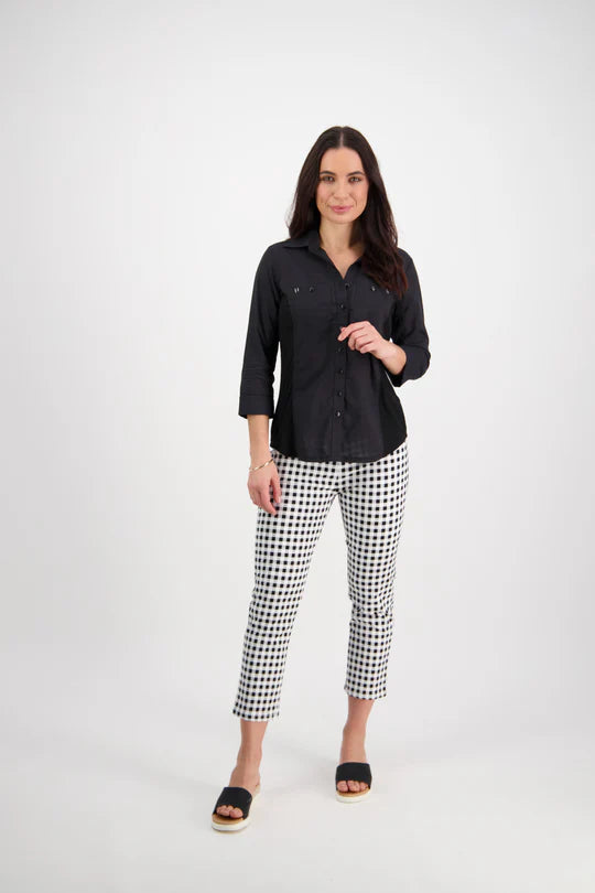 Vassalli - Button Up Shirt With Rib Panels - Black 4032