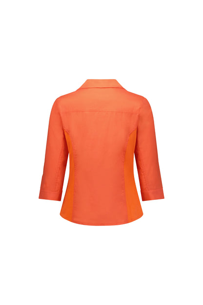Vassalli - Plain Button Up Shirt with Rib Panels Tangelo | V4032
