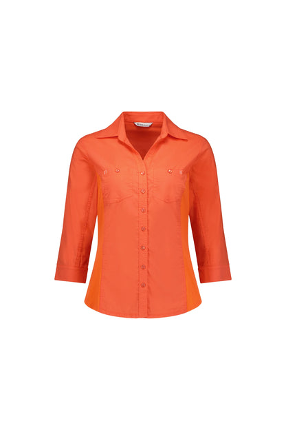 Vassalli - Plain Button Up Shirt with Rib Panels Tangelo | V4032
